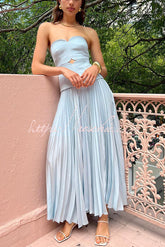 Vestido maxi ajustado con patchwork plisado y top de tubo sexy